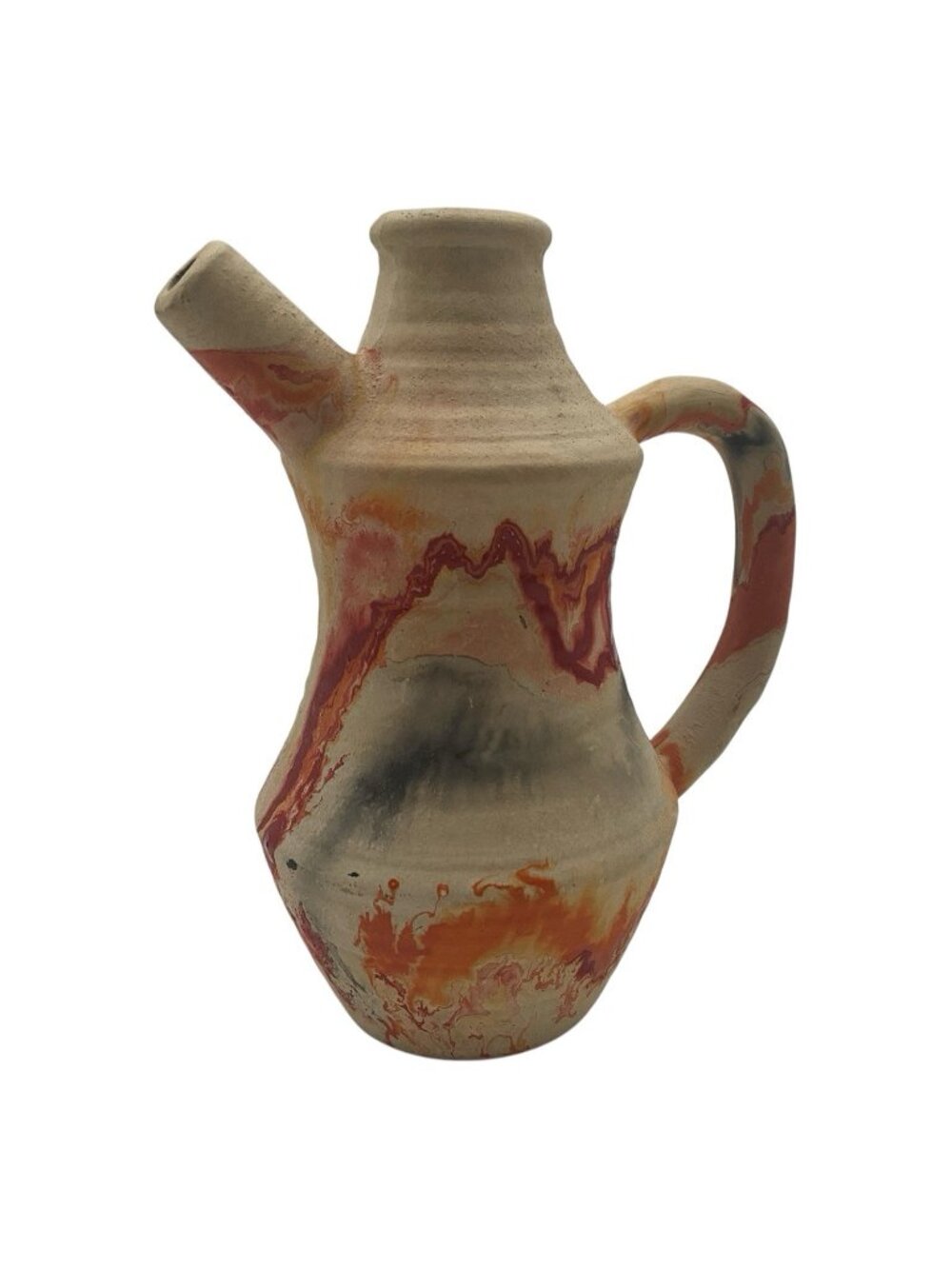 Nemadji Vintage Pottery American Indian Orange/Grey Vessel Pitcher 7.5 x6" USA